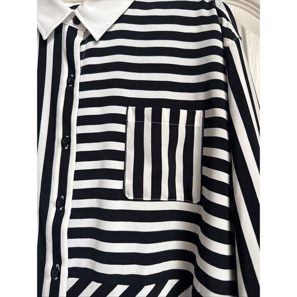 Karl Lagerfeld Long Sleeve Blouse Black White Striped Large Women Shirt - Picture 6 of 8
